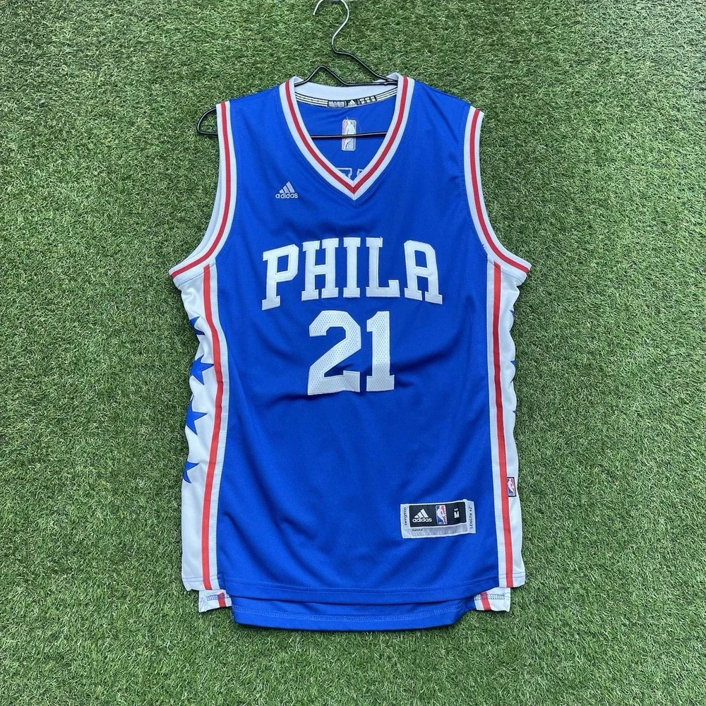 Philadelphia 76er's adidas Jersey Mens Medium #21 Joel Embiid Blue Embroidered